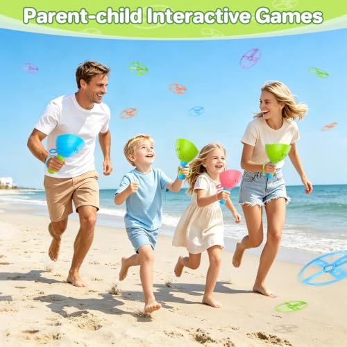 Kids Flying Disc Launcher Toy Set for Outdoor Play Ages 4-8 - 4 Pack