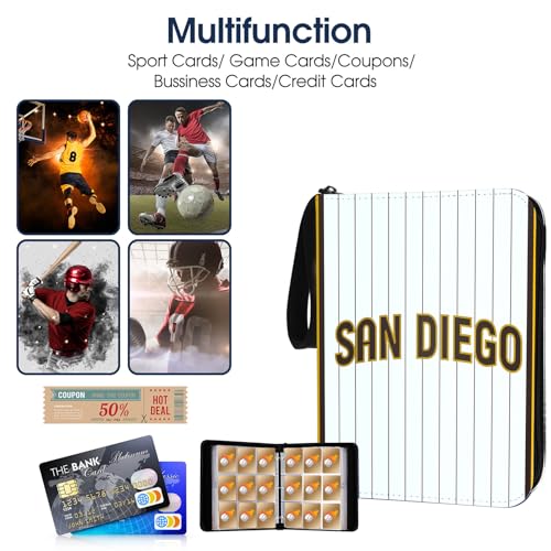 San Diego Baseball Card Binder with 900 Pockets - Collectible Trading Card Album, 3 Ring Storage Book for Sports Cards, Brown
