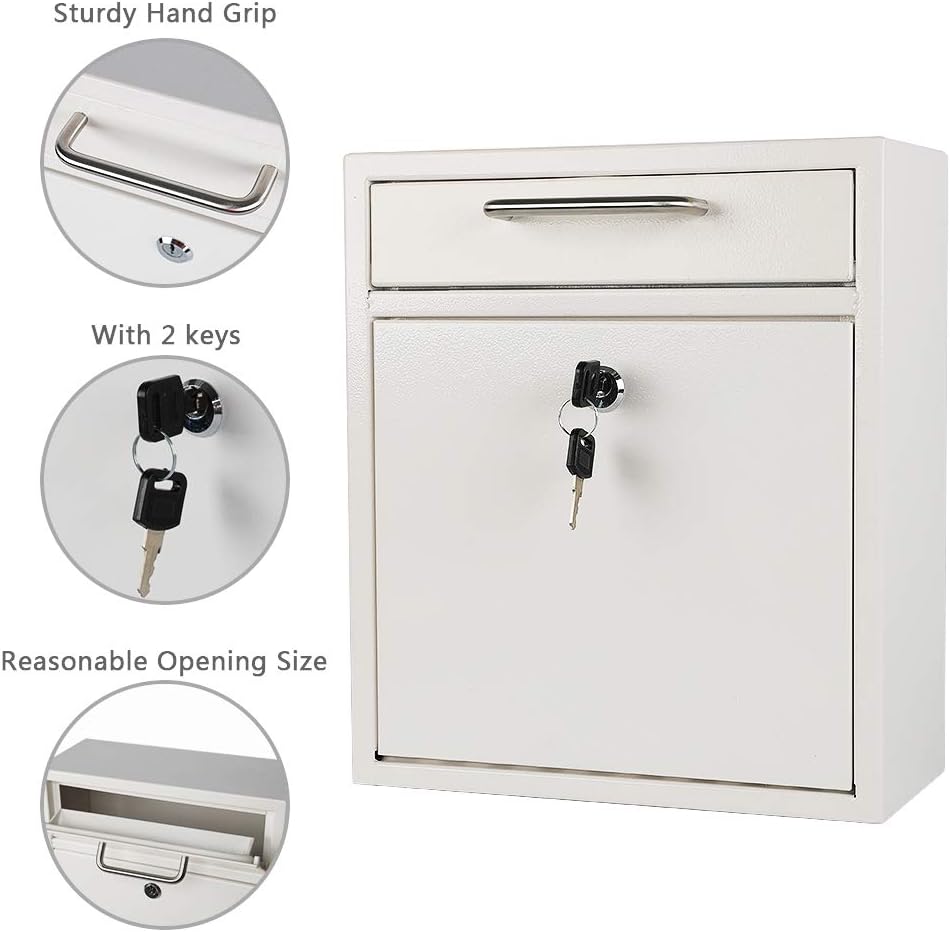 Secure Wall-Mount Mailbox with Lock | KYODOLED Large Steel Drop Box, Black, 16.2H x 11.22L x 4.72W
