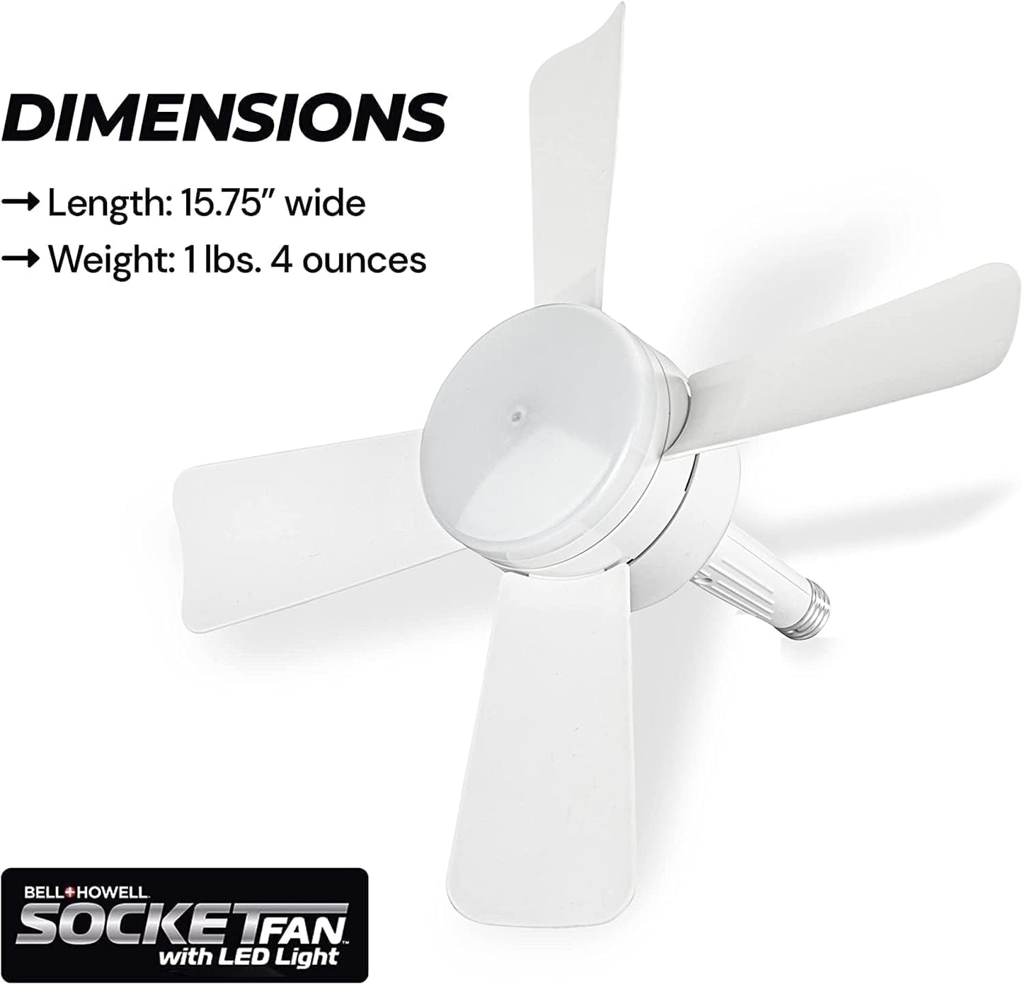 Socket Breeze Ceiling Fan with Light & Remote - Portable 3500K 1000 Lumens E26/E27