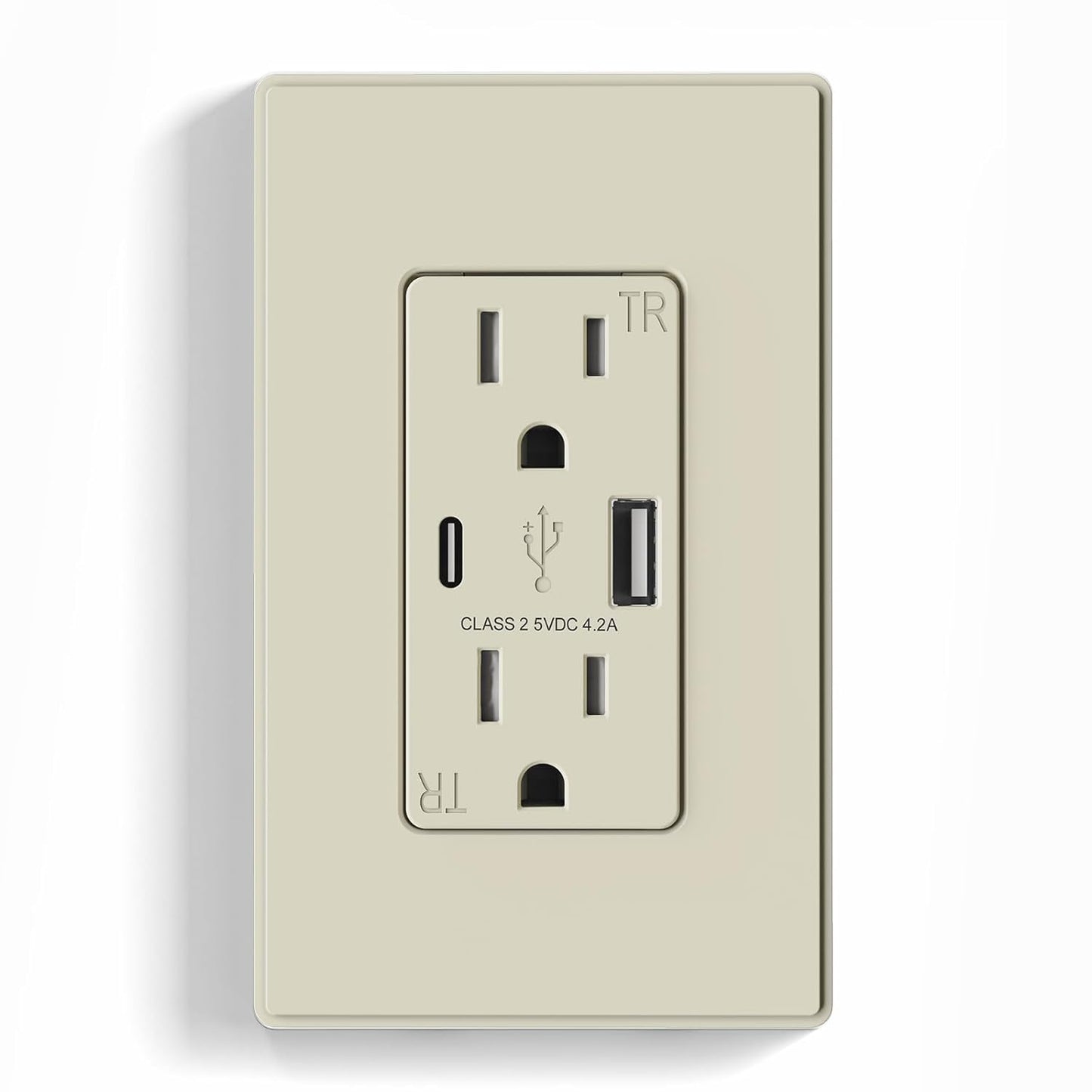 USB Wall Charger Outlet with A & C Ports - 15A Tamper Resistant, UL Listed, 6 Pack, Light Almond