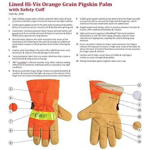 Kinco 1938 Lined High Visibility Orange Grain Pigskin