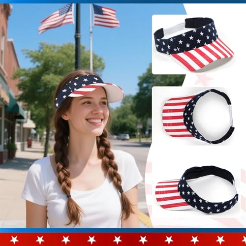 4th of July American Flag Sun Visor Hat for Women - Medium