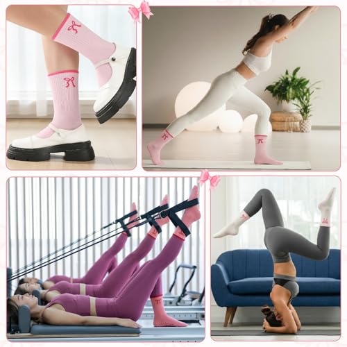 Mixed Pink Bow Pilates Socks 3/6 Pairs Non Slip Women Yoga & Fitness
