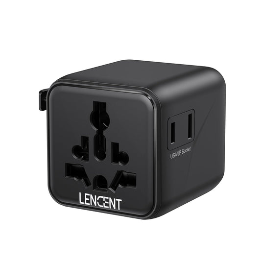 LENCENT Universal Travel Plug Adapter,International Power Adaptor with Dual AC Outlet, Worldwide Wall Charger for US to Europe UK Iceland Spain Italy France Australia(Type C/G/A/I),Black