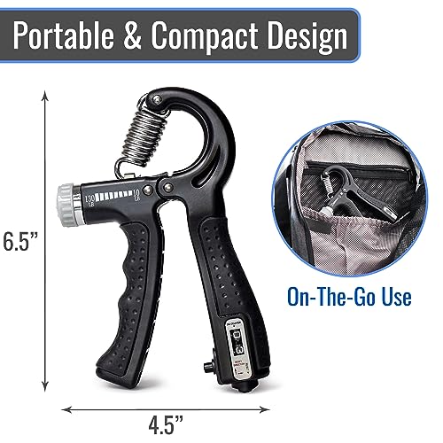 Adjustable Hand Grip Strengthener Set with Grip Tracker for Rehab & Fitness