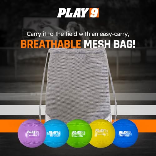 SHOP PLAY 9 Set of 5 Plyoball Weighted Balls for Baseball Training – Heavy Mini Throwing & Pitching Practice