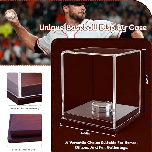 Baseball Display Case - Clear Acrylic Cube with Wooden Base