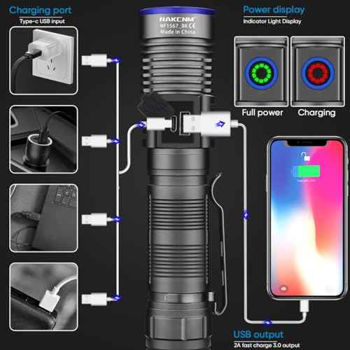 NAKCNM Rechargeable Flashlights High Lumens, 2 Pack 2500 Lumens 4 Modes, Small Magnetic Flashlight Pocket with Clip & Diffuser, Handheld Flashlight Lantern for Camping(Black&Silver)