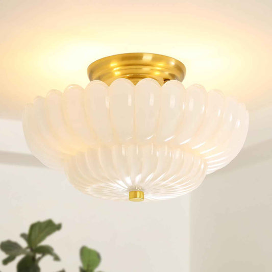 Modern Semi Flush Mount Ceiling Light Fixture with Brown Glass & Black Base - Ideal for Living Room, Kitchen, Bedroom, Hallway (Bulb Not Included)