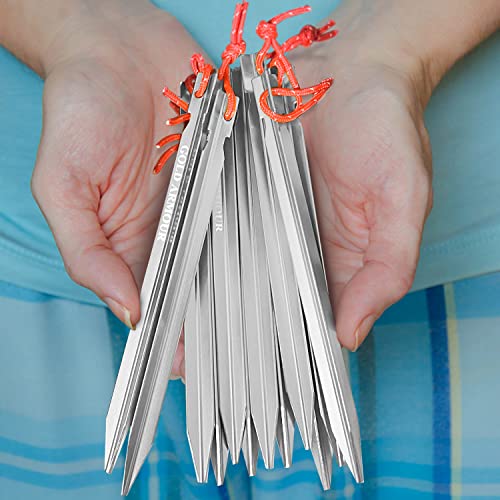 Heavy Duty Aluminum Tent Stakes - 12 Pack Silver Camping Pegs