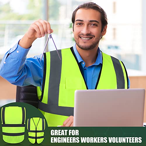 10 Pcs Reflective Safety Vest with Pockets and Zipper High Visibility Vest for Women Men Work, Construction, Cycling