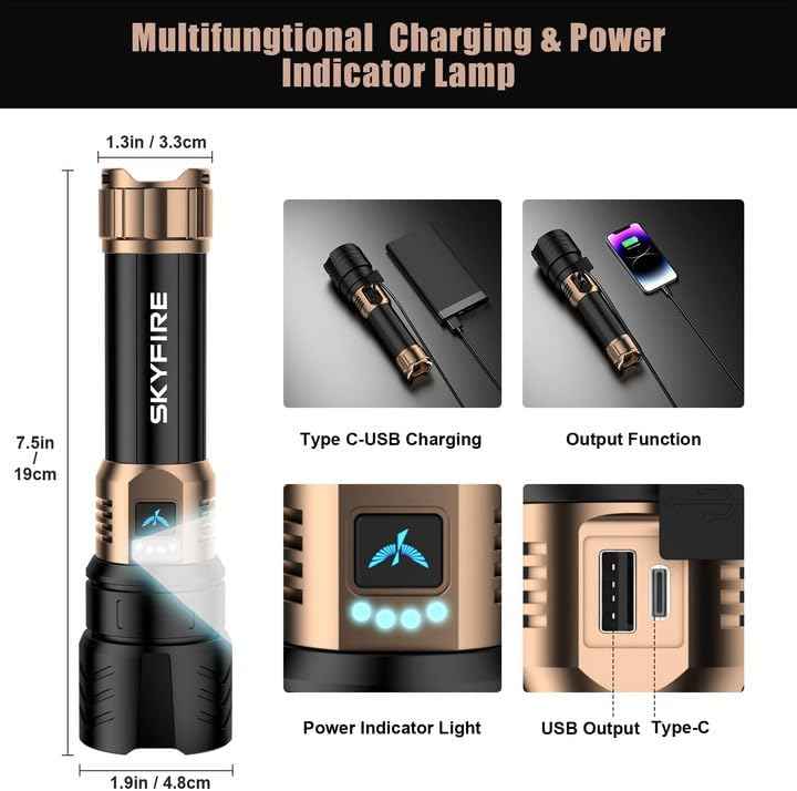 2000 Lumen Rechargeable LED Flashlight - Waterproof Tactical Light with Zoom & 4 Modes for Camping & Outdoor Use