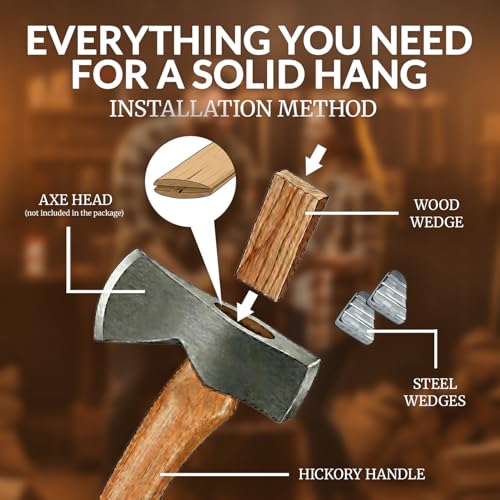 Cuitáxi 2 Pack 14-Inch Hickory Axe Handles for 1-1/4 Pound Axes with Wedges - Replacement Hatchet Handles