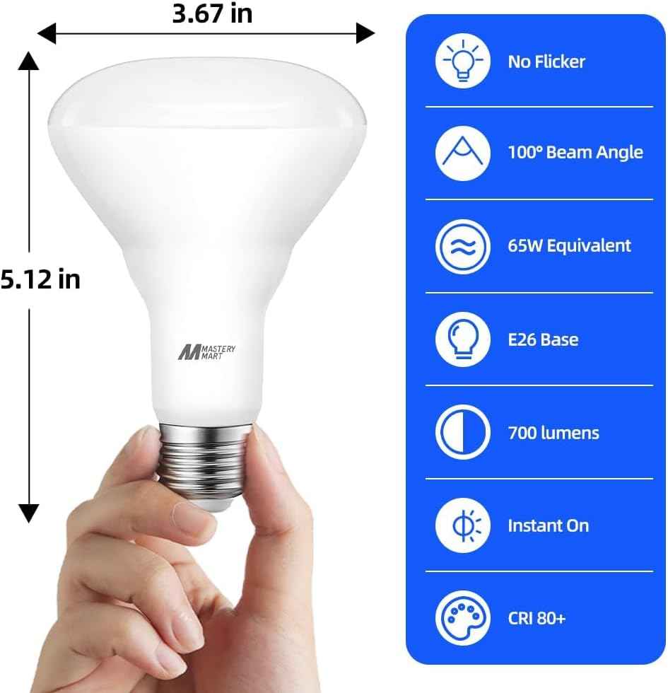 BR30 LED Bulbs 36-Pack - 65W Equivalent, 5000K Daylight, Dimmable, Flicker-Free, Energy Efficient E26 Base