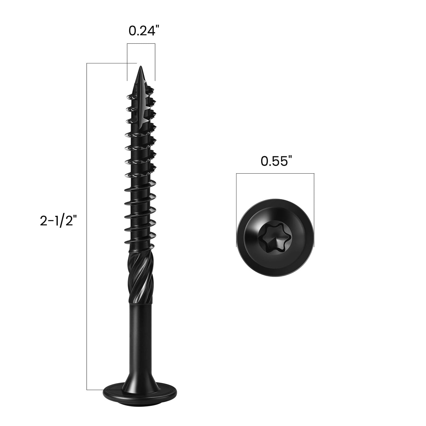 BNUOK Lag Screws #14 x 2-1/2 Inch, (1lb, 45pcs) Heavy Duty Construction Structural Exterior Wood Timber Screws, Torx Drive Washer Head Rust Resistant Black Epoxy Coated, with T30 Star Bit