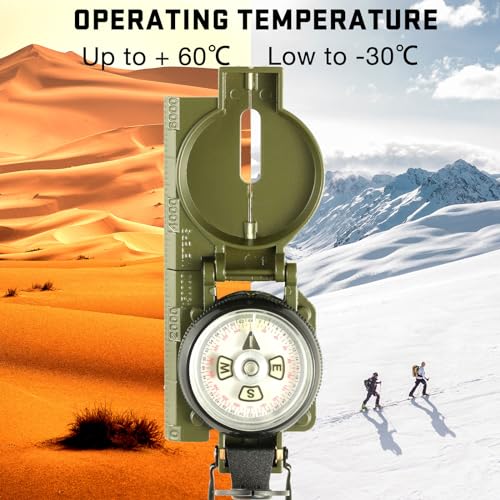 Multifunctional Military Navigation Compass with Inclinometer - Waterproof & Impact Resistant for Hiking and Camping