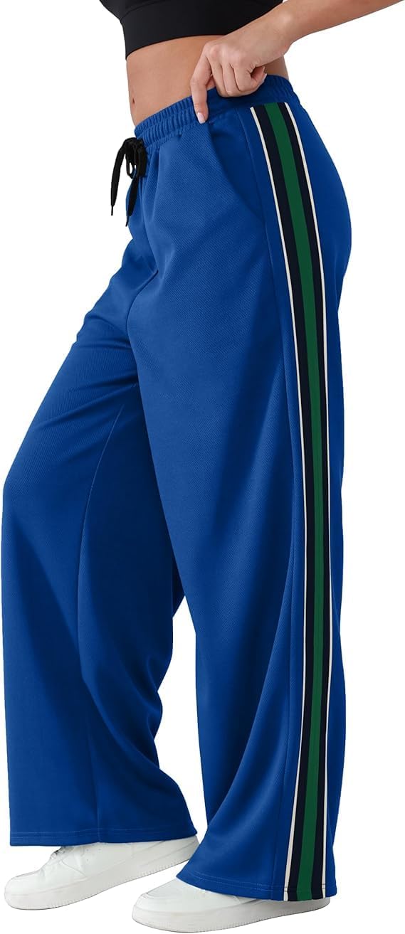 Skiennix Women's Wide-Leg Track Pants - High Waist, Quick-Dry Athletic Pants in Blue