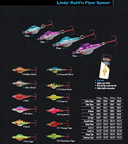 Hybrid Ice Fishing Lure - Lindy Rattl'N Flyer Spoon 1/8 oz Fire Tiger