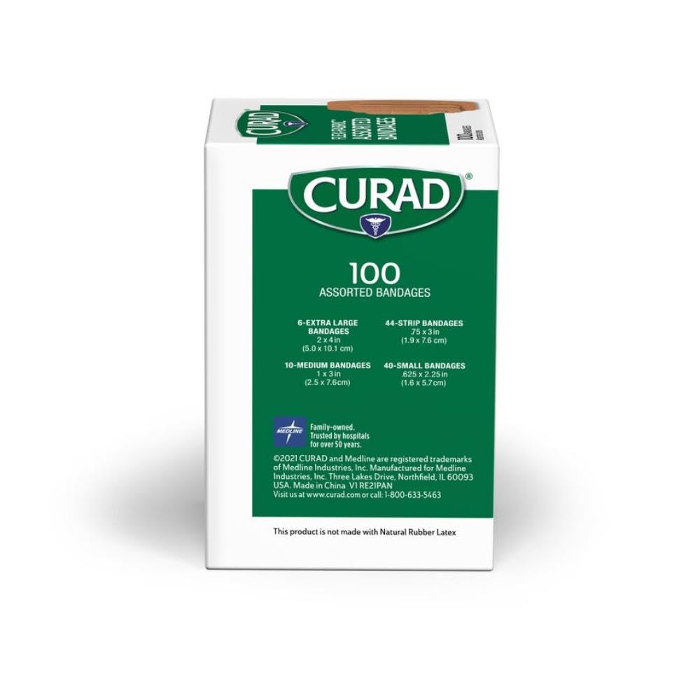 CURAD Flex-Fabric Adhesive Bandages, Assorted Sizes, Durable and Flexible Protection, 100 Count (Pack of 6)