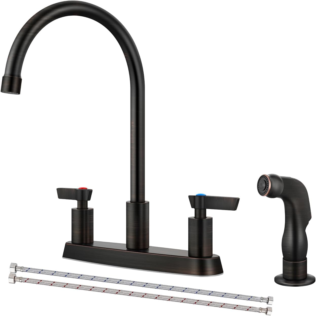 Brushed Nickel Kitchen Faucet with Sprayer - 2 Handle 8-Inch Centerset 3 Hole