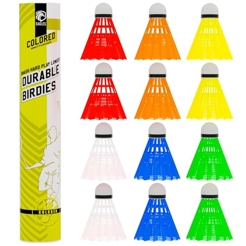 EAGLES Extra Durable Multicolor Nylon Badminton Birdies - 12 Pack