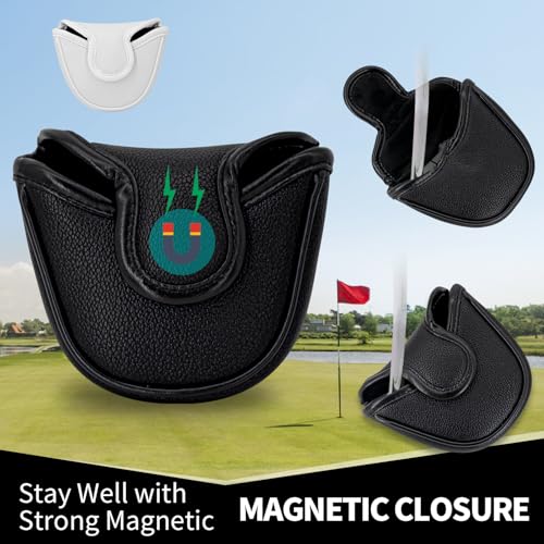 Black Golf Half Mallet Putter Cover, Putter Club Headcover Magnetic Head Covers Club Protective Equipment