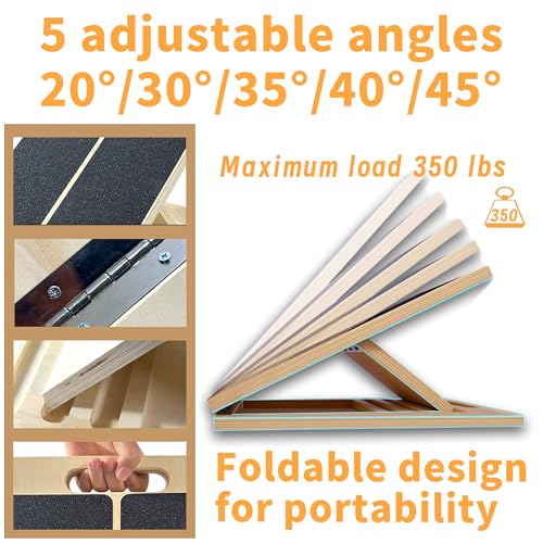 Wooden Slant Board 5-Angle Calf Stretcher - 16.5 x 12 in, 350 lb Capacity
