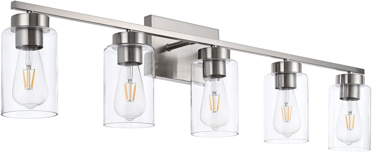 Modern 3-Light Bathroom Vanity Light in Brushed Gold with Clear Glass Shades