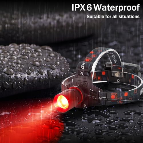 LUXNOVAQ Rechargeable Red LED Headlamp for Hunting - Adjustable, Waterproof