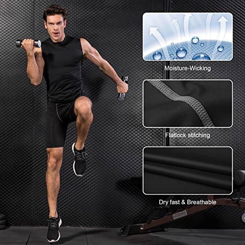 Odoland 5 Pack X-Large Black Dry Fit Base Layer Tank Top – Sleeveless Athletic Shirts