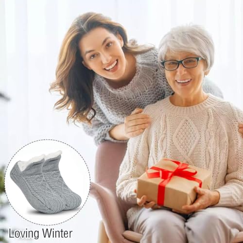 Unisex Fluffy Fuzzy Warm Slipper Socks Grey 8.5-10 Women / 7-8.5 Men Thick Fleece Indoor Non-Slip