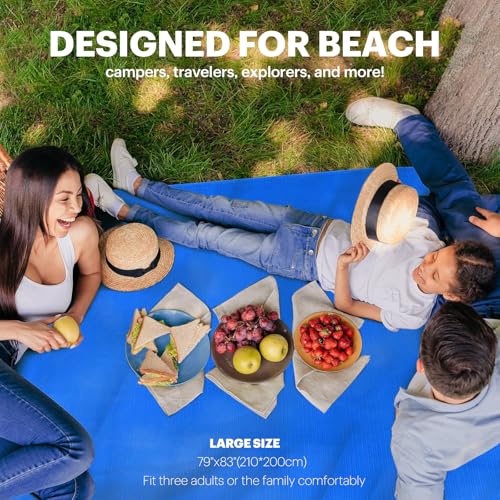 iMaoiy Dark Blue Sandproof Waterproof Beach Blanket - Oversized 79" x 55" Outdoor Picnic Mat for Travel & Camping
