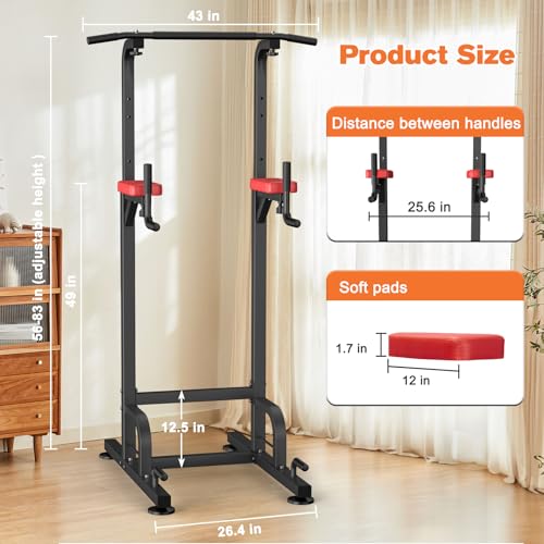 Free Standing Power Tower Pull Up Bar - Multi-Function Home Gym - Red