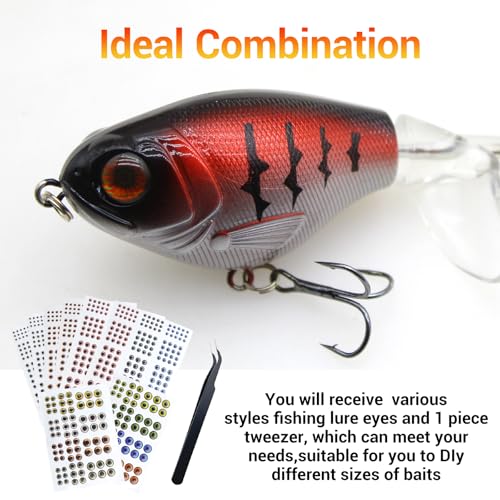 276pcs Fishing Lure Eyes Assortment with Tweezer - 6 Sizes