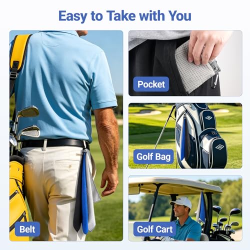 3 Pack Microfiber Golf Towels - 16x16 Inch Club Cleaning Cloths with Carabiners