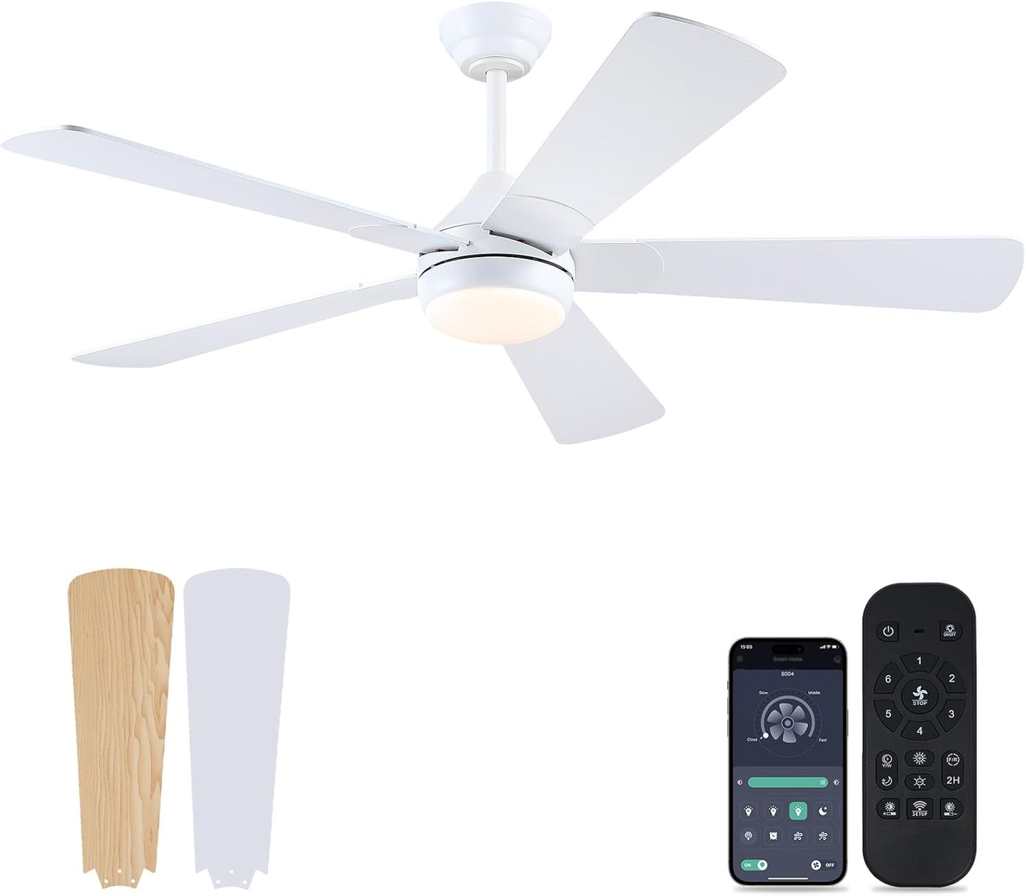 46” Black Low Profile Ceiling Fan with Lights & Remote Control - Dimmable, Noiseless, Reversible for Bedroom