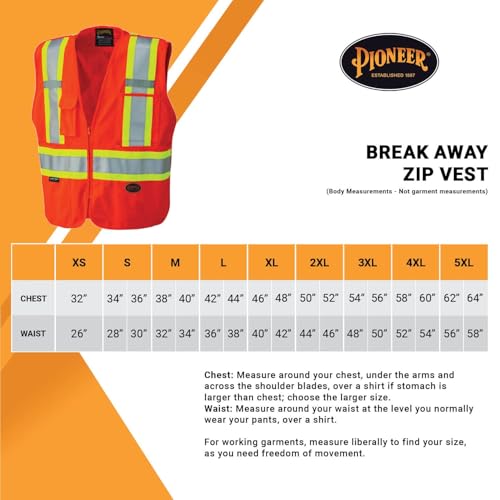 Pioneer Hi Vis Tear-Away Mesh Back Safety Vest for Me - Reflective Tape, 4 Pockets - Construction, Traffic, Security - Orange