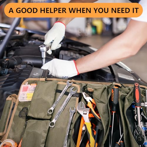 Tool Roll Up Bag, Large Tool Bag Organizer for Electrician, Heavy Duty Detachable with 3 Big Tool Pouches, 1 14-pocket Wrench Organizer, 2 Small Storage Tool Bag, Gift for Men/Dad/Him