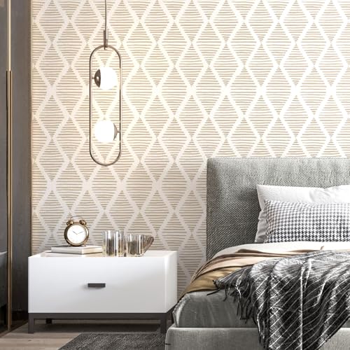 Modern Beige and White Wallpaper 17.3"¡¿80" Geometric Stripe Peel and Stick Wallpaper Contact Paper Removable Self Adhesive Vinyl Wall Paper for Living Room Bedroom