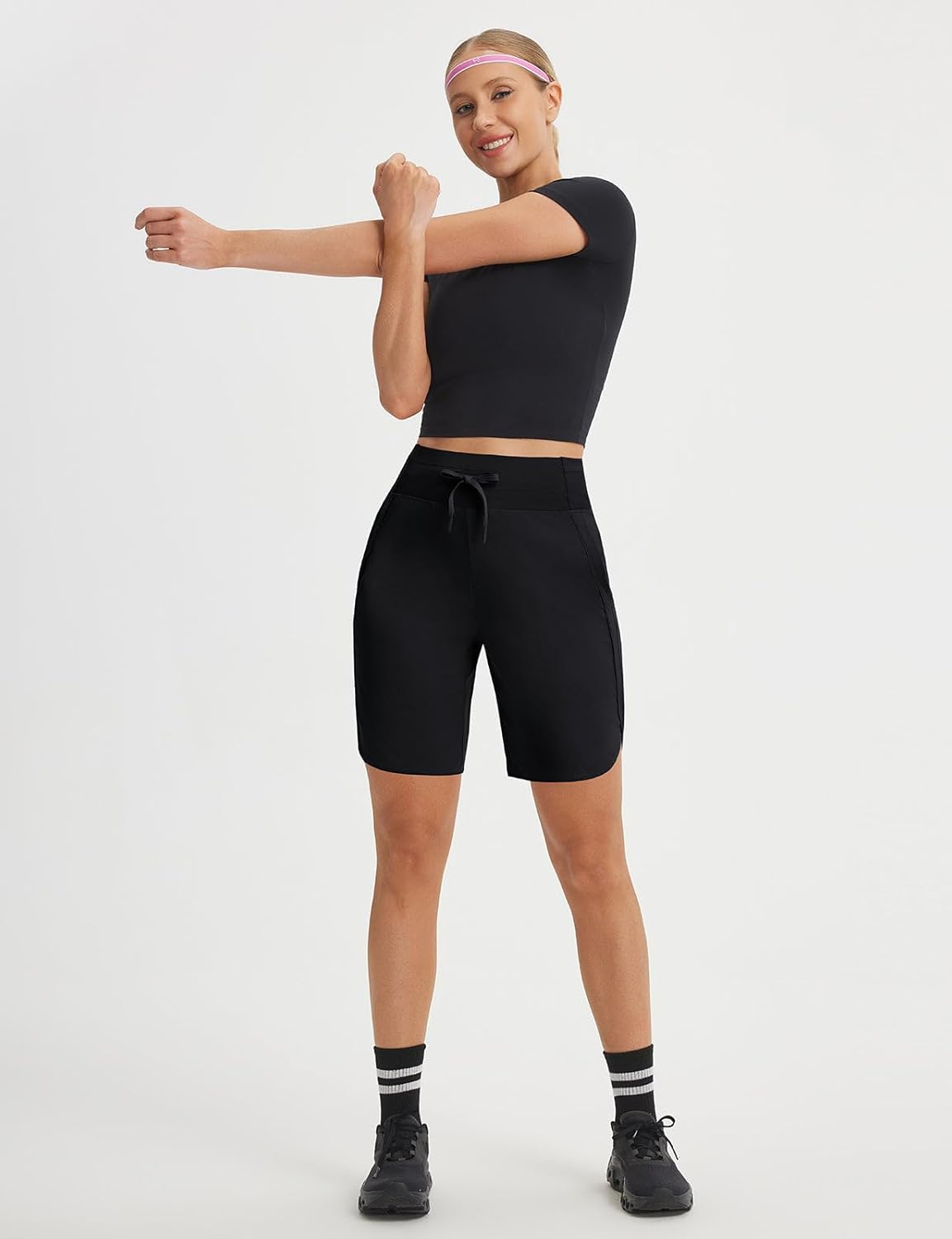 Baleaf Women's Athletic Bermuda Shorts - Quick Dry, High Waisted, Knee Length with Pockets, UPF 50+