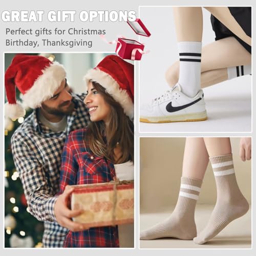 Striped Crew Socks - Long Cotton Athletic Casual Socks (2 White, 2 Beige, 2 Black, 2 Gray)