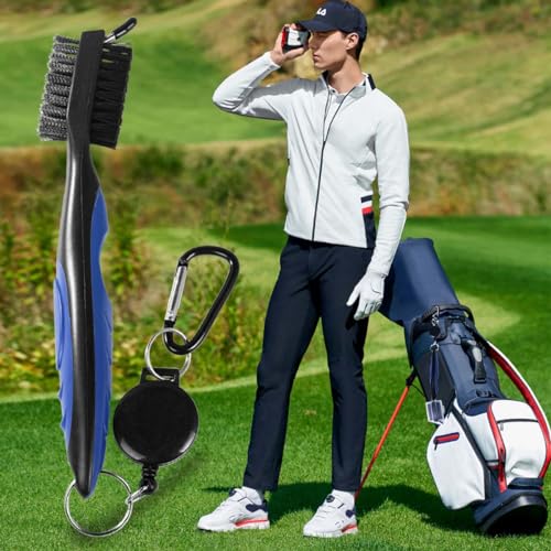 Golf Club Brush Cleaner Tools - 2 Pack with Carabiner - Black & Gray