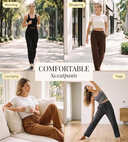 OPIBOO Women’s Yoga Sweatpants Wide Leg with Pockets, X-Large, Coffee