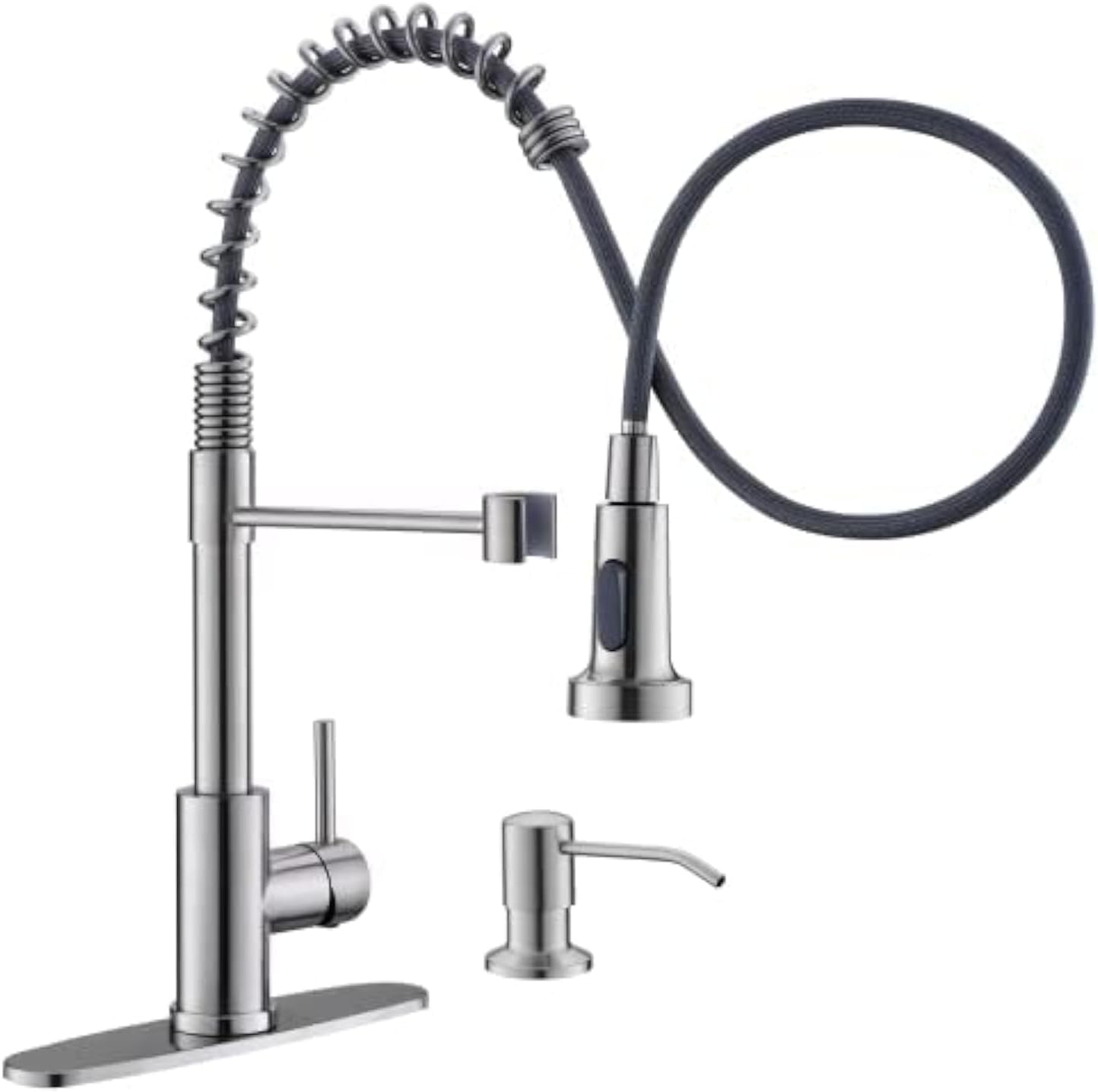 Matte Black Kitchen Faucet with Soap Dispenser - Commercial Single Handle Pull Down Sprayer