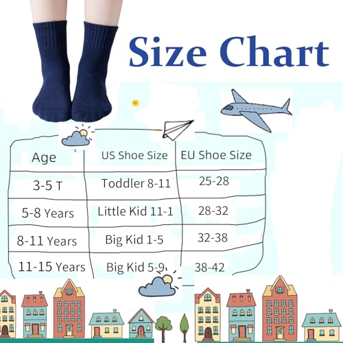 Kids Cotton Crew Socks with Retro Stripes - White, 4 Pairs for Ages 8-11