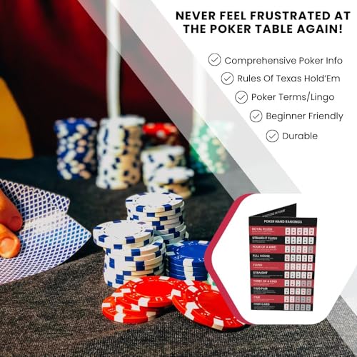 Simplory Pack of 4 Poker Hand Rankings Cards - Pocket-Sized Cheat Sheet