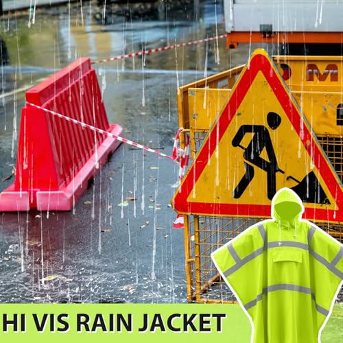 Coume High Visibility Rain Poncho with Large Pocket 50¡¿80 Inch Reflective Rain Coat Safety Jacket Unisex for Outdoor Worker