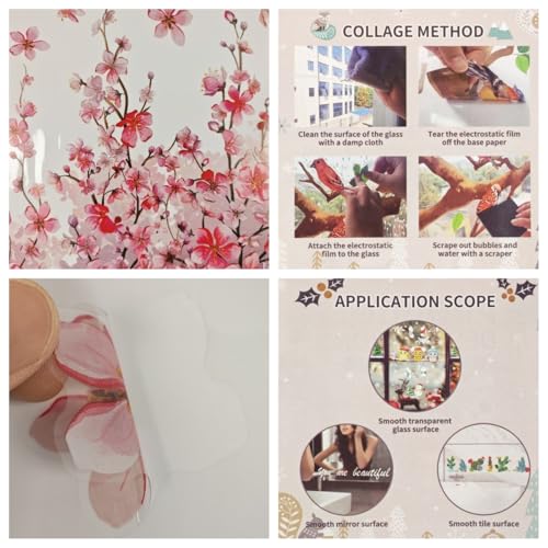 Cherry Blossom Window Clings, Double-Sided Sakura Summer Jungle Window Stickers, Nature-Inspired Glass Decals for Bedroom, Living Room, Kitchen, Office, Home Seasonal Decor