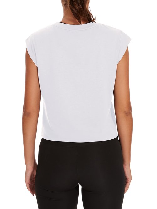 Cotton Cropped Tank Tops for Women Sleeveless Sports Shirts Athletic Yoga Running Gym Workout Crop Tops White L